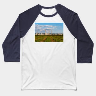 Blue cloudy sky over factory, industrial zone, Romania Baseball T-Shirt